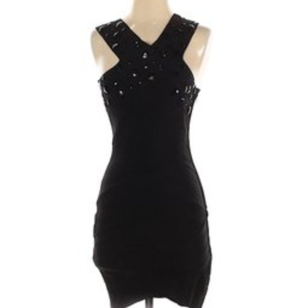 Stretta black knit bodycon bandage halter Dress S